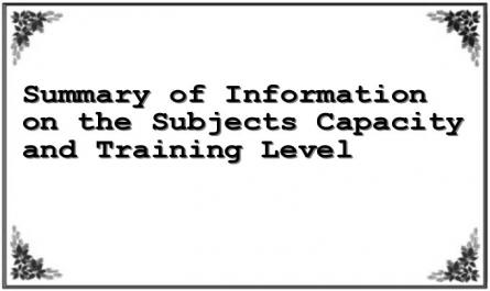 Summary of Information on the Subjects Capacity and Training Level