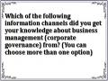 Which of the following information channels did you get your knowledge about business management (corporate governance) from? (You can choose more than one option)
