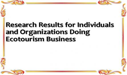 Research Results for Individuals and Organizations Doing Ecotourism Business