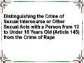 Distinguishing the Crime of Sexual Intercourse or Other Sexual Acts with a Person from 13 to Under 16 Years Old (Article 145) from the Crime of Rape