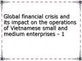 Global financial crisis and its impact on the operations of Vietnamese small and medium enterprises - 1