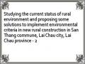Studying the current status of rural environment and proposing some solutions to implement environmental criteria in new rural construction in San Thang commune, Lai Chau city, Lai Chau province - 2