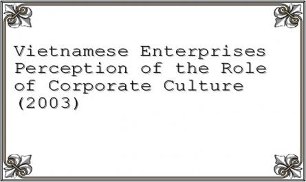 Vietnamese Enterprises Perception of the Role of Corporate Culture (2003)