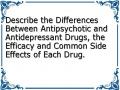 Describe the Differences Between Antipsychotic and Antidepressant Drugs, the Efficacy and Common Side Effects of Each Drug.