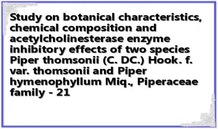 Study on botanical characteristics, chemical composition and acetylcholinesterase enzyme inhibitory effects of two species Piper thomsonii (C. DC.) Hook. f. var. thomsonii and Piper hymenophyllum Miq., Piperaceae family - 21