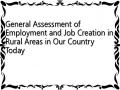 General Assessment of Employment and Job Creation in Rural Areas in Our Country Today