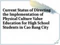 Current Status of Directing the Implementation of Physical Culture Value Education for High School Students in Cao Bang City