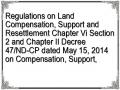 Regulations on Land Compensation, Support and Resettlement Chapter Vi Section 2 and Chapter II Decree 47/ND-CP dated May 15, 2014 on Compensation, Support,