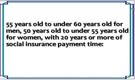 55 years old to under 60 years old for men, 50 years old to under 55 years old for women, with 20 years or more of social insurance payment time: