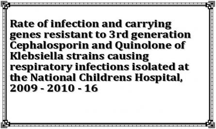 Rate of infection and carrying genes resistant to 3rd generation Cephalosporin and Quinolone of Klebsiella strains causing respiratory infections isolated at the National Childrens Hospital, 2009 - 2010 - 16