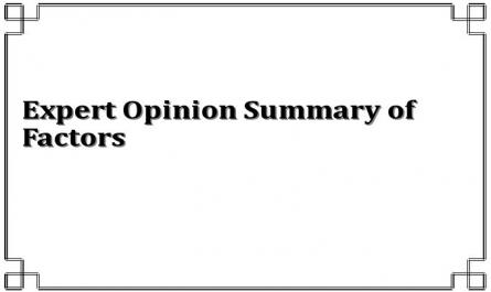 Expert Opinion Summary of Factors