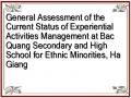 General Assessment of the Current Status of Experiential Activities Management at Bac Quang Secondary and High School for Ethnic Minorities, Ha Giang