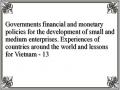 Governments financial and monetary policies for the development of small and medium enterprises. Experiences of countries around the world and lessons for Vietnam - 13