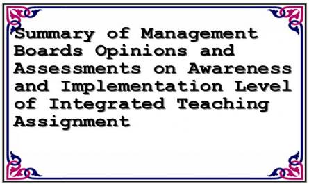 Summary of Management Boards Opinions and Assessments on Awareness and Implementation Level of Integrated Teaching Assignment