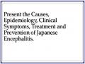 Present the Causes, Epidemiology, Clinical Symptoms, Treatment and Prevention of Japanese Encephalitis.