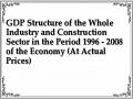 GDP Structure of the Whole Industry and Construction Sector in the Period 1996 - 2008 of the Economy (At Actual Prices)