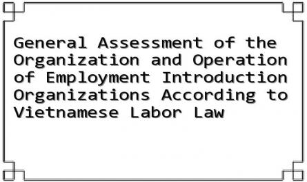 General Assessment of the Organization and Operation of Employment Introduction Organizations According to Vietnamese Labor Law