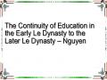 The Continuity of Education in the Early Le Dynasty to the Later Le Dynasty – Nguyen