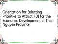 Orientation for Selecting Priorities to Attract FDI for the Economic Development of Thai Nguyen Province