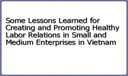 Some Lessons Learned for Creating and Promoting Healthy Labor Relations in Small and Medium Enterprises in Vietnam