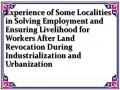 Experience of Some Localities in Solving Employment and Ensuring Livelihood for Workers After Land Revocation During Industrialization and Urbanization