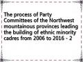 The process of Party Committees of the Northwest mountainous provinces leading the building of ethnic minority cadres from 2006 to 2016 - 2