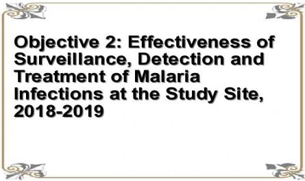 Objective 2: Effectiveness of Surveillance, Detection and Treatment of Malaria Infections at the Study Site, 2018-2019