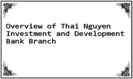 Overview of Thai Nguyen Investment and Development Bank Branch