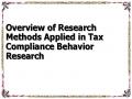 Overview of Research Methods Applied in Tax Compliance Behavior Research
