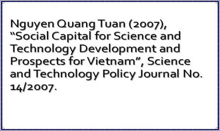 Nguyen Quang Tuan (2007), “Social Capital for Science and Technology Development and Prospects for Vietnam”, Science and Technology Policy Journal No. 14/2007.