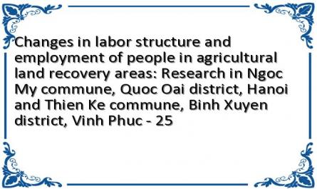 Changes in labor structure and employment of people in agricultural land recovery areas: Research in Ngoc My commune, Quoc Oai district, Hanoi and Thien Ke commune, Binh Xuyen district, Vinh Phuc - 25