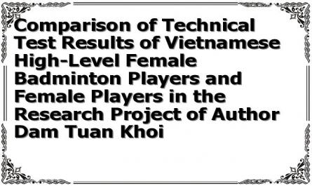Comparison of Technical Test Results of Vietnamese High-Level Female Badminton Players and Female Players in the Research Project of Author Dam Tuan Khoi