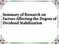 Summary of Research on Factors Affecting the Degree of Dividend Stabilization
