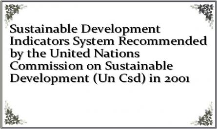 Sustainable Development Indicators System Recommended by the United Nations Commission on Sustainable Development (Un Csd) in 2001