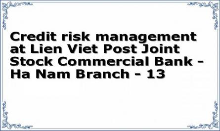 Credit risk management at Lien Viet Post Joint Stock Commercial Bank - Ha Nam Branch - 13