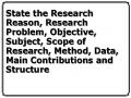 State the Research Reason, Research Problem, Objective, Subject, Scope of Research, Method, Data, Main Contributions and Structure
