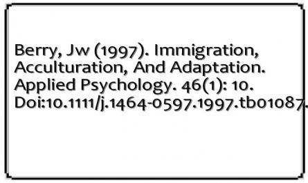 Berry, Jw (1997). Immigration, Acculturation, And Adaptation. Applied Psychology. 46(1): 10. Doi:10.1111/j.1464-0597.1997.tb01087.x.