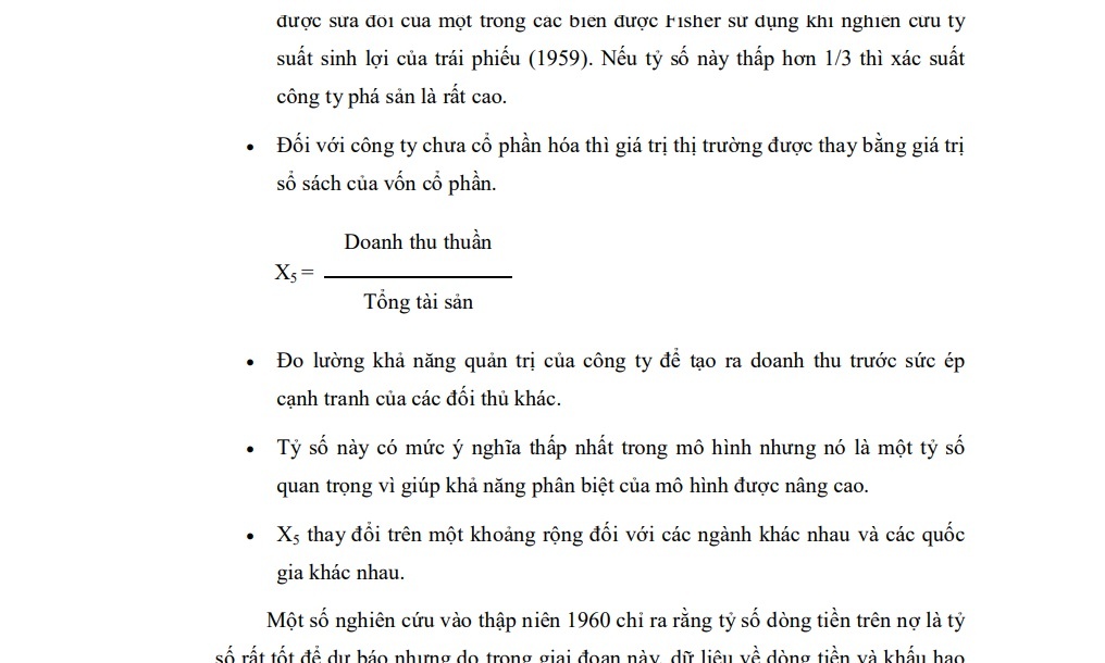 1.2.2 Edward I. Altman . Enterprise Credit Score Model Separate financial indicators often used in 1