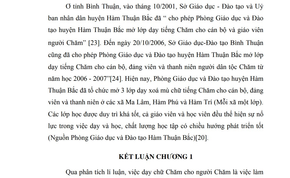 Để bảo đảm cho lớp học chữ Chăm được hoạt động bình thường Hiệu 1