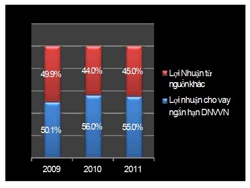Biểu đồ 2 6 Cơ cấu lợi nhuận BIDV Quảng Trị 2009 – 2011 Hoạt động cho vay 3