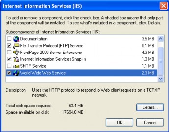 Hình 5 45 ch ọ n các component Check vào ô file transfer protocol ftp service và world 23