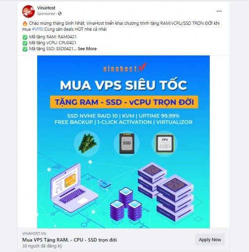 Hình 3 2 Mẫu quảng cáo Facebook Ads của Công ty VinaHost Nguồn Phòng Marketing 2