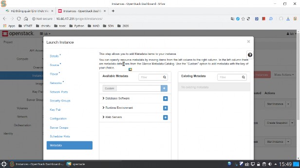 Khi Launch instance trong mục Metadata có thể tùy chọn package để cài đặt vào VM 10