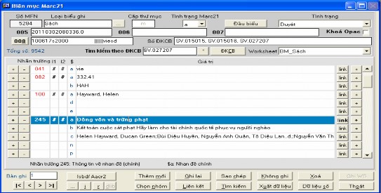Hình 9 Biên mục thông tin theo MARC 21 Phân hệ có các tính năng như Giao diện 10