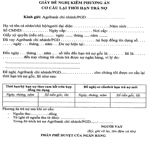 Phụ lục 09 Giâý đề nghị kiêm phương án cơ cấu lại thời hạn trả nợ 20