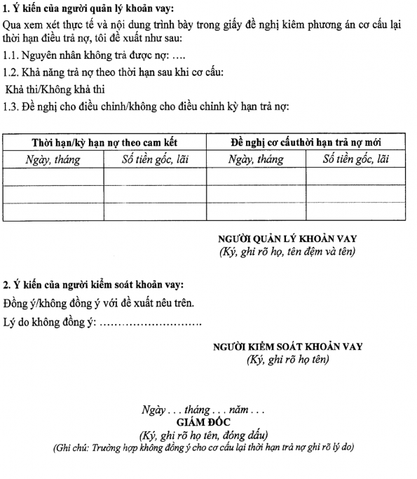 Nợ Phụ lục 09 Giâý đề nghị kiêm phương án cơ cấu lại thời hạn trả nợ 22