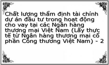 Chất lượng thẩm định tài chính dự án đầu tư trong hoạt động cho vay tại các Ngân hàng thương mại Việt Nam (Lấy thực tế từ Ngân hàng thương mại cổ phần Công thương Việt Nam) - 2