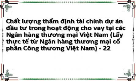 Chất lượng thẩm định tài chính dự án đầu tư trong hoạt động cho vay tại các Ngân hàng thương mại Việt Nam (Lấy thực tế từ Ngân hàng thương mại cổ phần Công thương Việt Nam) - 22