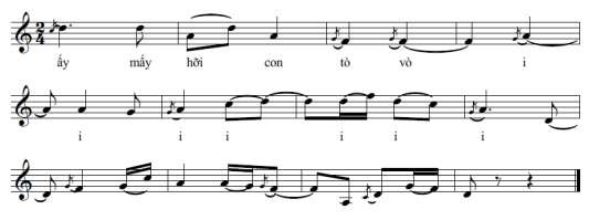 Ví dụ 2 là trổ mở đầu của Tò Vò trổ này có một câu nhạc 4 ô 2