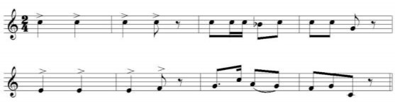 Vào đoạn B tác phẩm đã chuyển điệu đến giọng Đô trưởng nhịp điệu 2